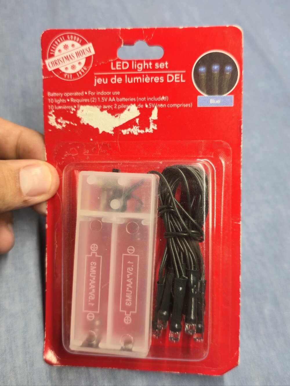 Christmas House BLUE LED 10 Mini Light Set Indoor Battery Operated NEW